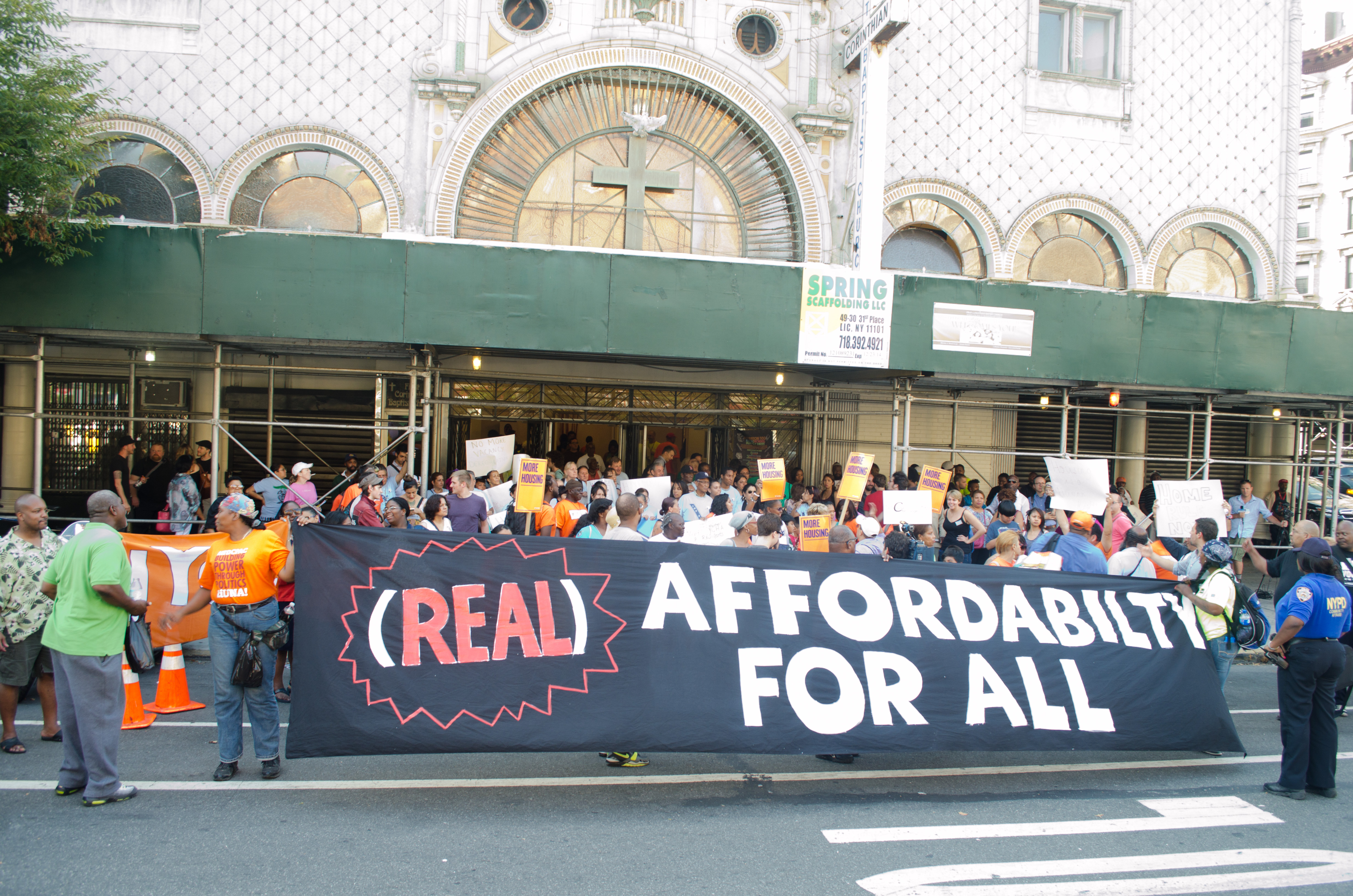 Housing, labor and religious groups joined forces calling for more affordable housing, built by labor union workers in the city. First Corinthian Baptist Church on W. 116th St. (88883)