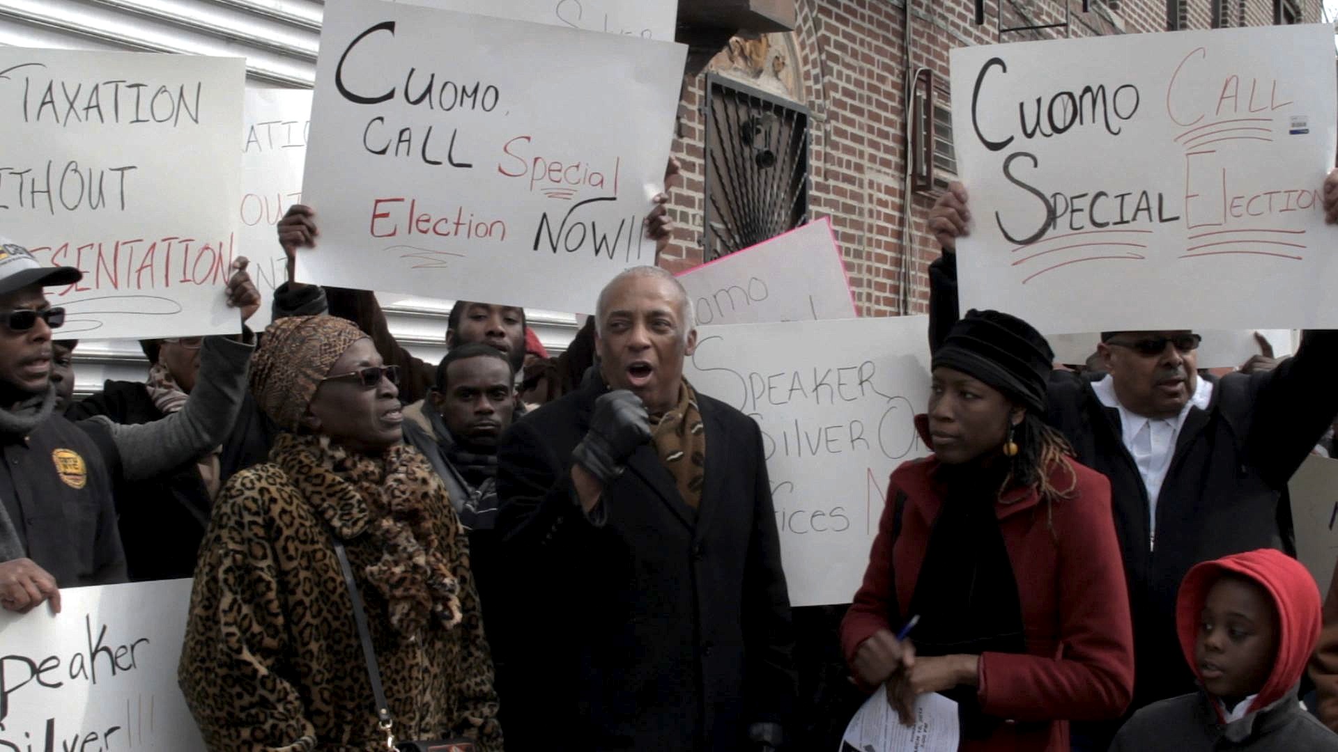 Charles Barron speaking to protestors at a rally to demanded special elections for 10 New York Assembly districts offices (65000)