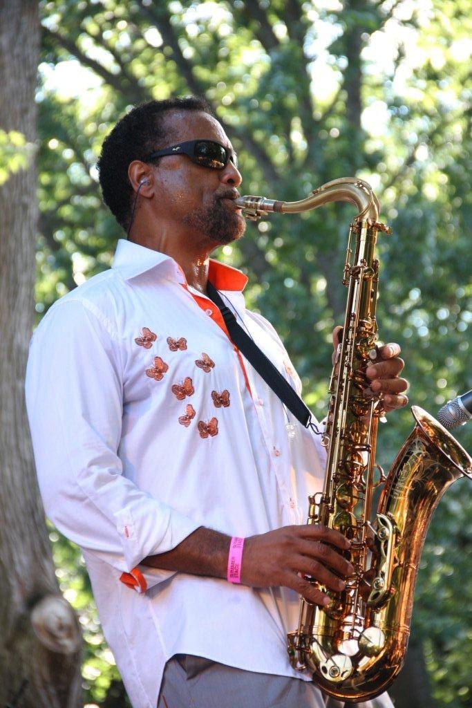 Jazz saxophonist Craig Handy brought the New Orleans-style, sizzling music vibrations to the Tompkins Square audience. (90598)
